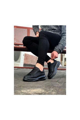 DMR Elegance Jy507 Alone Bağcıklı Cilt Erkek Günlük Sneaker Ayakkabı Cst Siyah