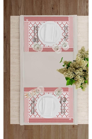 The Mia Geometric -2 Amerikan Servis 6 Lı Set - 50 X 35 Cm Txt0227 Kırmızı