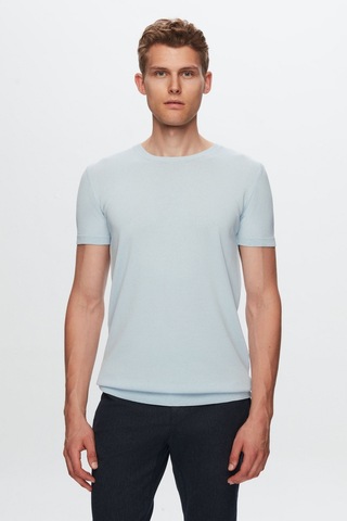 D's Damat Slim Fit Mavi Düz Örgü Rayon Örme T-Shirt 0Ef069421003M Mavi