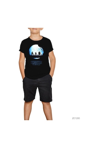 Stranger Things Blue Moon Siyah Çocuk Tişört Siyah