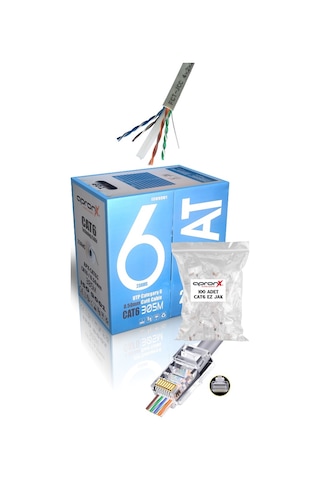 Apronx Cat6 23awg 305 Metre 0,50mm Gri Utp Kablo +100 Adet Ez Jak