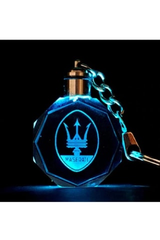 Maserati Işıklı Anahtarlık 7 Renk Şık Oto Car Keychain Kaliteli Logo Amblem