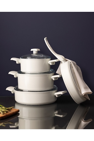 Madame Coco Nano Seramik 7 Parça Tencere Seti Antrasit - Beyaz