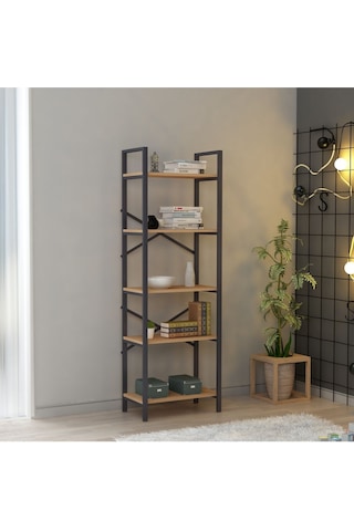 Hera 5 Raflı Metal Dar Kitaplık Atlantik Çam 60cm