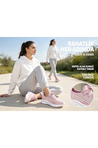 Leu Bayan Triko Spor Ayakkabı Pembe