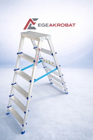 Ege Akrobat 6+6 Çift Çıkışlı Alüminyum Merdiven Katlanır A Tipi Kaymaz Ayaklı Ev Tipi