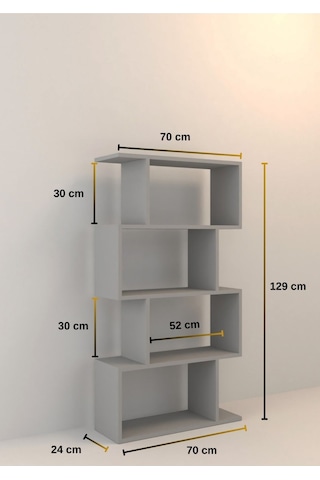 Miristanbul 4 Raflı Kitaplık Dekoratif Raf Zigzag Kitaplık Antrasit
