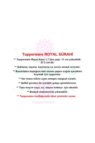 Tupperware Royal Sürahi 1.7 Litre Hsgl