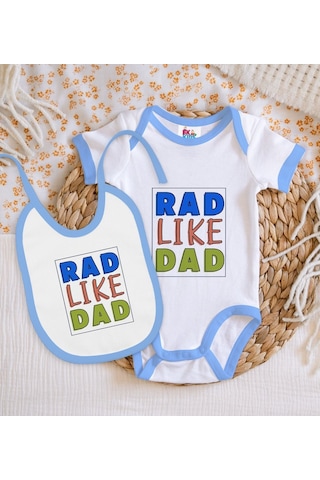 Bk Kids Rad Like Dad Tasarımlı Mavi Bebek Body Zıbın Ve Mama Önlü Çok Renkli
