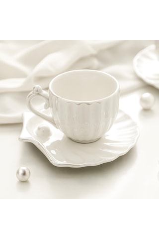Perla 6 Kişilik 12 Parça Porselen Kahve Fincan Takımı Beyaz