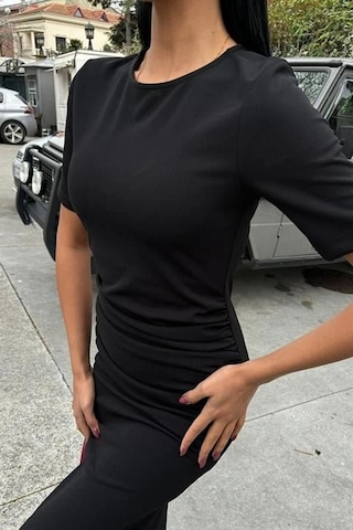 Butik İstanbul Beli Büzgülü Midi Elbise 2853 Si Yah