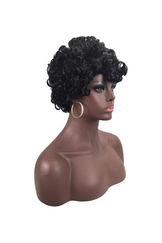 Işık Eğrisi Doğal Kıvırcık Afro Saç İçin Yüksek Sıcaklık Sentetik Elyaf Küçük Kıvırcık Mat Peruk