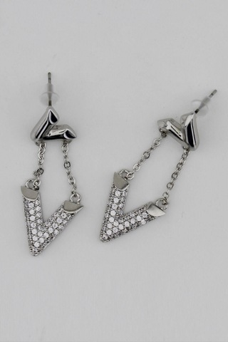 Niki Aksesuar Zirkon Taşlı Gümüş Renk V Küpe Gümüş