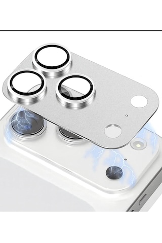 Apple Uyumlu iPhone 17 Promax Metal Koruyucu Lens Çerçeveli Pürüzsüz Gümüş