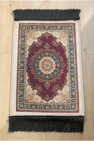 Mini Alın Seccadesi Kaymaz Taban Desenli Cep Tipi Seyahat Namaz Seccadesi - Bordo