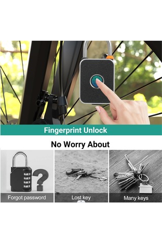 Padalink Parmak İzi Kilitli Akıllı Kilit - Su Geçirmez, Şarj Edilebilir, 20 Parmak İzi Kapasiteli