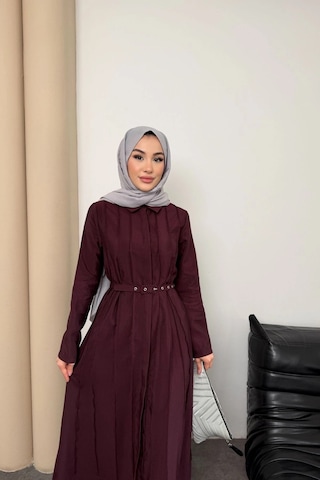 Mihran Butik Quenn Model Coupra Model Kumaş Kemer Detaylı Elbise Bordo