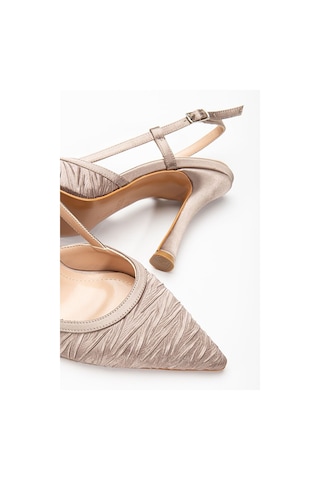 Arkası Açık Saten Özel Tasarım Stiletto Vizon