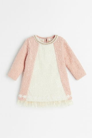 For My Baby Çiçek İşlemeli Bisiklet Yaka Elbise Pembe
