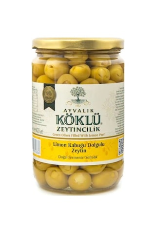 Ayvalık Köklü Zeytincilik Limon Kabuğu Dolgulu Yeşil Zeytin Cam 420 G