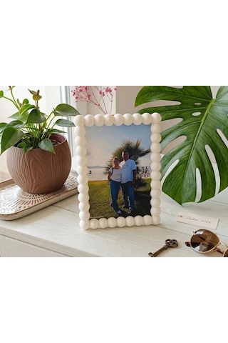 3d Baskı İnci Baloncuk Fotoğraf Çerçevesi Boncuk Kenarlı Modern Fotoğraf Çerçevesi Masaüstü Beyaz