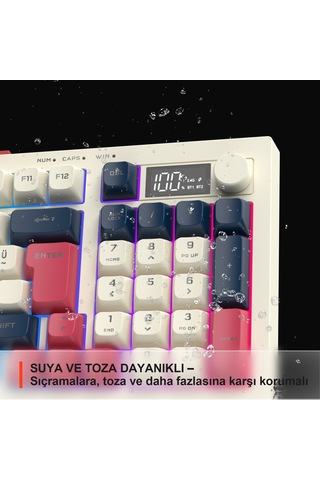 Lecoo Gk690 Kablosuz 3 Modlu 96 Tuşlu Rgb Gasket Membran Türkçe Q Oyuncu Klavyesi Beyaz Lacivert