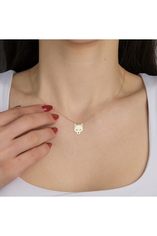 Altın Plakalı 14 Ayar Kurt Figürlü Sevgililer Günü Hediyesine Özel Altın Kolye-827 Kurt