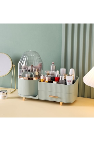 Makyaj Organizer Kozmetik Aksesuar Fırça Ve Takı Düzenleyici Çok Amaçlı Makyaj Kutusu Yeşil