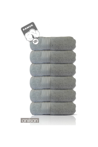 6'lı Boncuk Gri El Havlusu - 50x90 Cm, 225 Gr, %100 Pamuk, Spa Ve Otel Havlusu, Günlük Kullanıma Uygun Gri