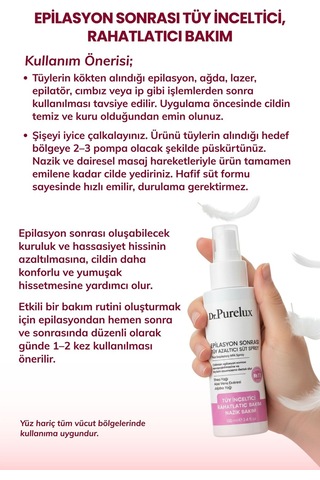 Epilasyon Sonrası Tüy Azaltıcı & Tüy Süt Sprey Rahatlatıcı Hassas Bakım 100 Ml