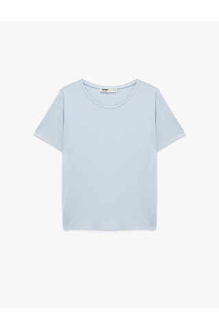 Koton Kısa Kollu Bisiklet Yaka Viskon Basic Pijama Üstü Mavi 6slk40028mk