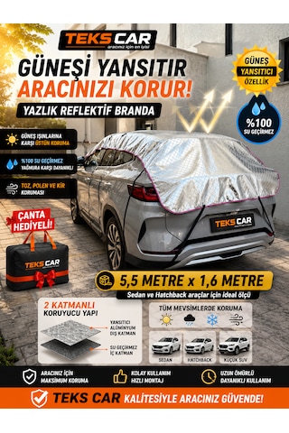 Oto Yarım Araba Brandası Güneş Koruyucu Uv Koruma Isı Yalıtım Oto Güneş Koruma Brandası Premium 1,6 Metre X 5,5 Metre