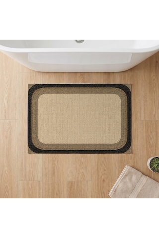 Kartela Halı Jüt Görünümlü Banyo Paspası Natürel Siyah Kaymaz Taban Makinede Yıkanabilir 50x75 Cm