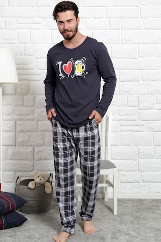 Gazzaz Erkek Uzun Kol Cepli O Yaka Pijama Takım 3466A