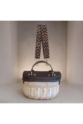 Handanrattan Dantel Detaylı Özel Tasarım Rattan Omuz Çantası - Kahverengi Deri Kapaklı Vintage Model Kahve