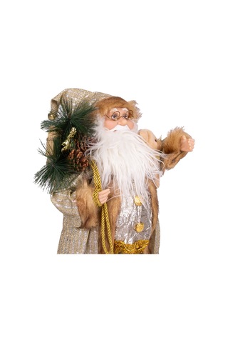 Yılbaşı Noel Baba Hediye Çuvallı Pelüş Ayı Dekorlu Gold 45 Cm.