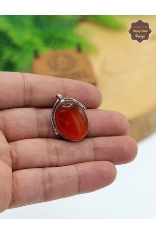 Orijinal Akik Taşlı Oval Model El İşi Otantik Gümüş Kadın Kolye 201025478