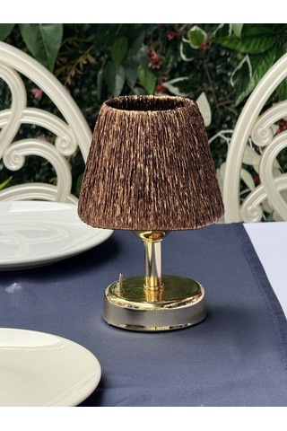 Modern Led Abajur Üst Kahverengi-alt Parlak Gold Detay 9v Pil 75-90 Saat