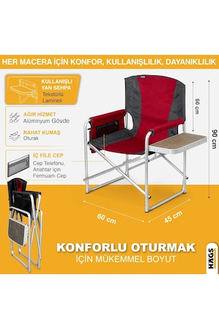 Haegs Alüminyum Kamp Sandalyesi, Taşınabilir Katlanır Yönetmen Sandalyesi, Yan Sehpa Ve Çıkarılabilir Yan Cep İl Çok Renkli