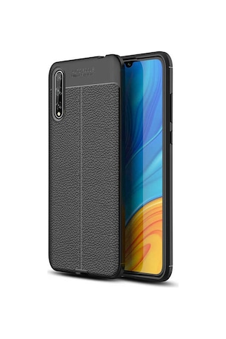 Kilifone - Huawei P Smart S Y8p Uyumlu Kılıf Deri Dikiş Görünümlü Niss Karbon Silikon Kapak - Siyah - T13926