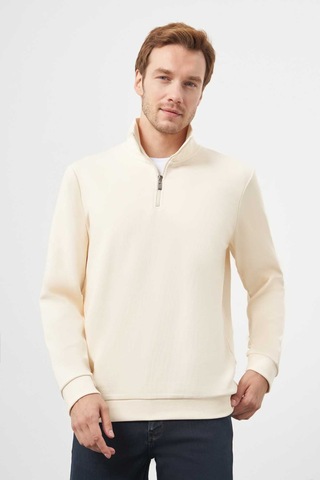 Morven Erkek Ekru Fermuarlı Bato Yaka Sweat-shirt 25ks063001454 Ekru