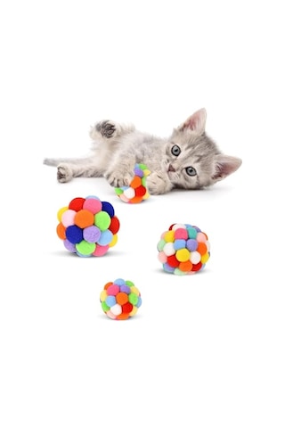 Aee 2 Adet Çıngıraklı Zilli Peluş Kedi Topu 7 Cm Büyük Boy Sesli Kedi Oyuncağı, Dayanıklı Yumuşak Topl