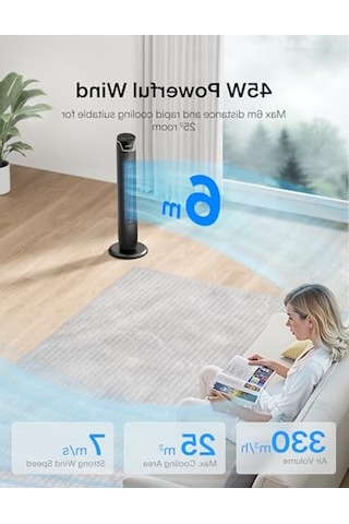 Kule Fan, Uzaktan Kumanda, 38db Fısıltı Sessizliği, 5 Hız Kademesi Ve 4 Mod, Led Ekran, 15h Zamanlayıcı, 90 Salınım