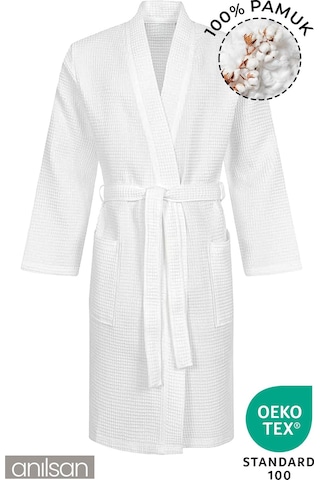 %100 Pamuk Pike Bornoz - Kimono Otel Bornozu, Spa Için Ideal, Günlük Kullanıma Uygun Beyaz
