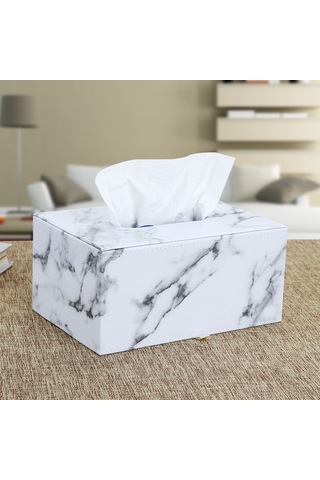 Youmex Mükemmel Mermer Desenli Deri Peçete Kutusu - Ev, Otel, Restoran İçin Zengin Görünüm - Kare Orta Boy