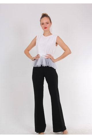 Kadın Inci Düğme Detaylı Peplum Bluz Frn1102 Beyaz