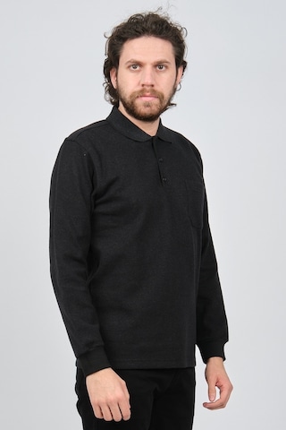 Çizgi Triko Erkek Cep Detaylı Polo Yaka Sweat 42544244 Siyah Siyah