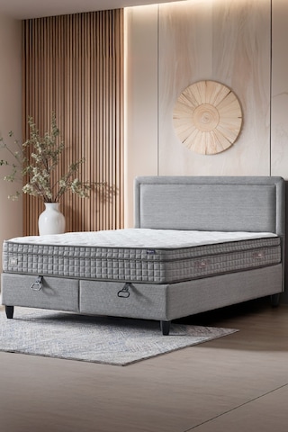 Melisa Çift Kişilik Sandıklı Baza + Full Ortopedik Antibakteriyel Paket Yaylı Visco Yatak + Başlık 3 Lü Set 180 x 200