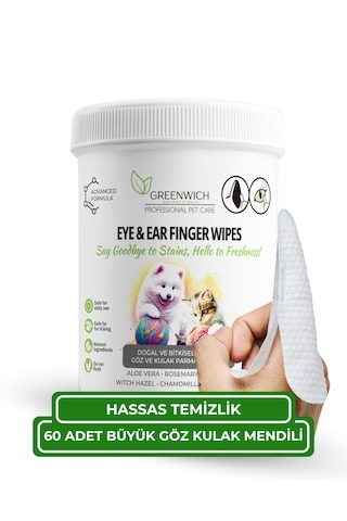 Kedi Ve Köpek Göz Ve Kulak Temizleme Parmak Mendili 60 Adet Büyük Boy Vegan Göz Ve Kulak Hijyen Mendili Günlük Hassas Bakım