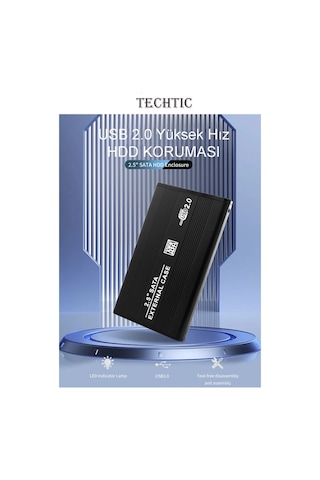 Techtic 2.5 Inç Usb 2.0 Sata Harici Hdd Harddisk Kutusu Ssd Metal
